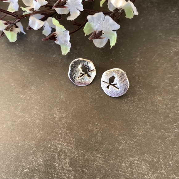 Jewelry - Dainty Bird on a Branch Silver Earrings